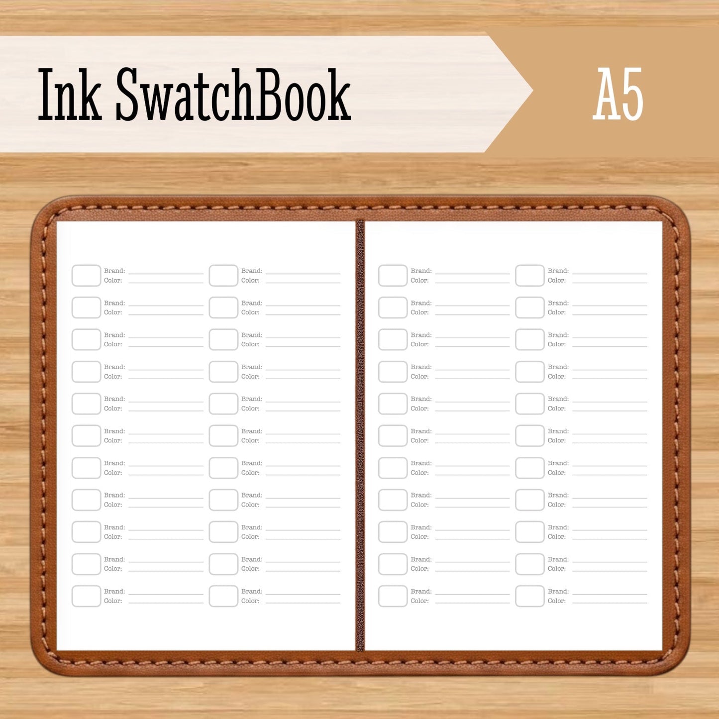 Ink Swatch Book Kraft Travelers Notebook Insert - A5 - Ink Log - Fountain Pen Friendly Notebook - Hand-Stitched Binding