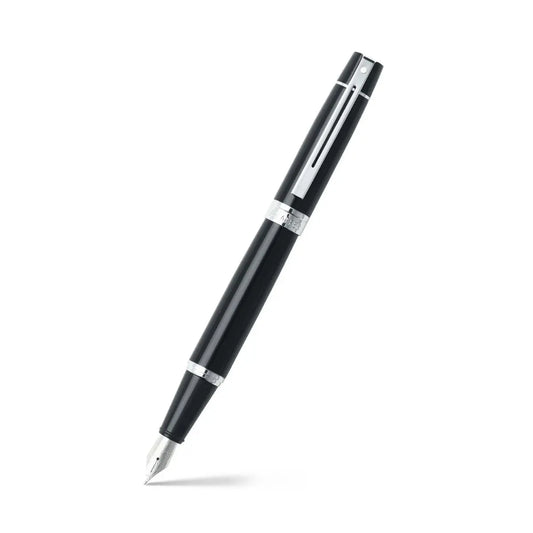Sheaffer 300 Black Lacquer Chrome Trim Fountain Pen Medium Nib