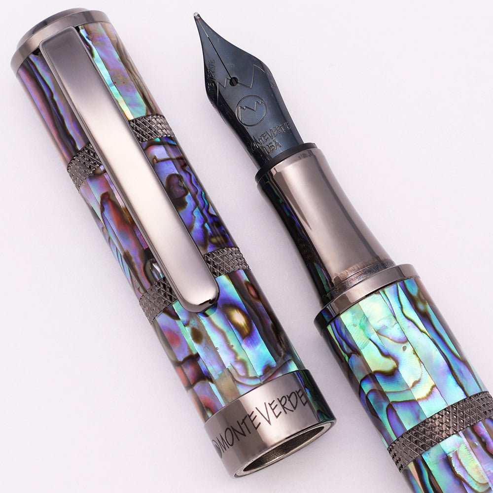 Monteverde Regatta Mother Of Pearl Gunmetal Trim Fountain Pen Black Steel Fine Nib