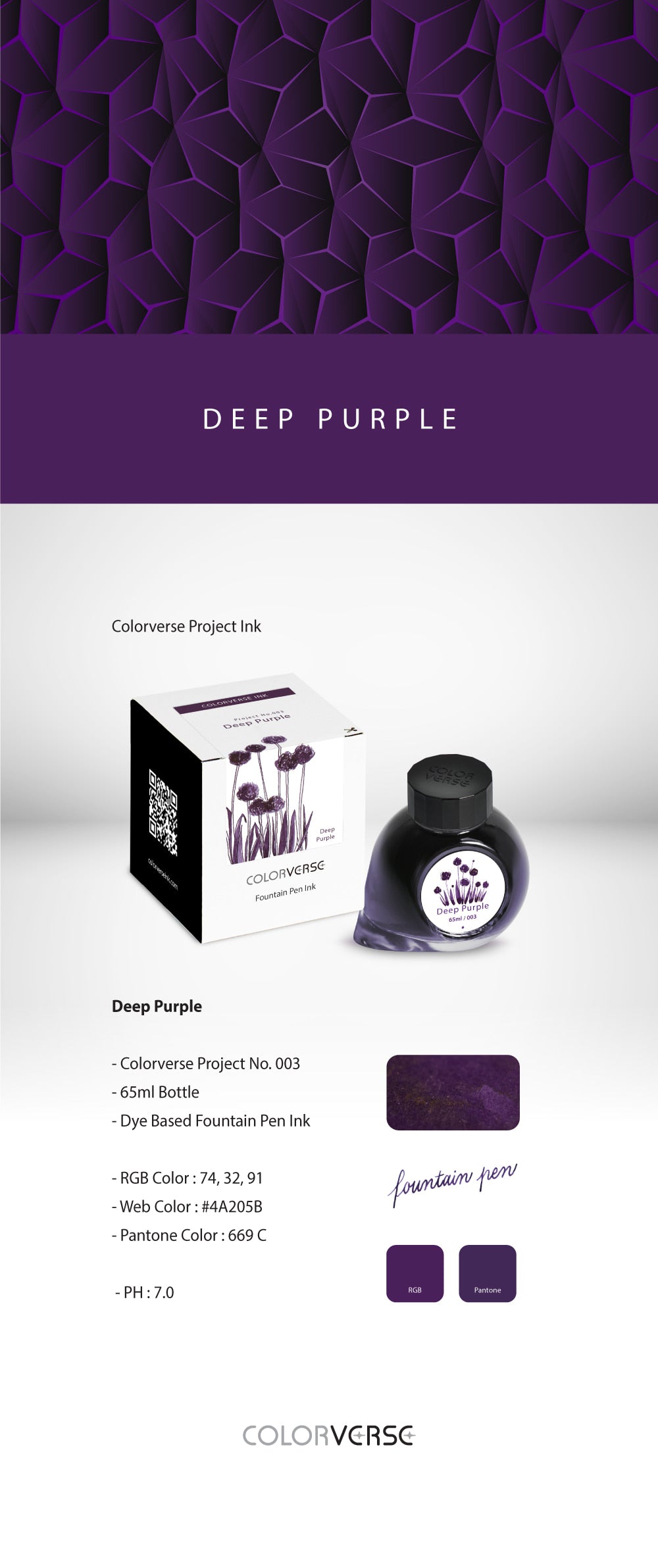 Colorverse Deep Purple Project Volume One 65mL Ink Bottles