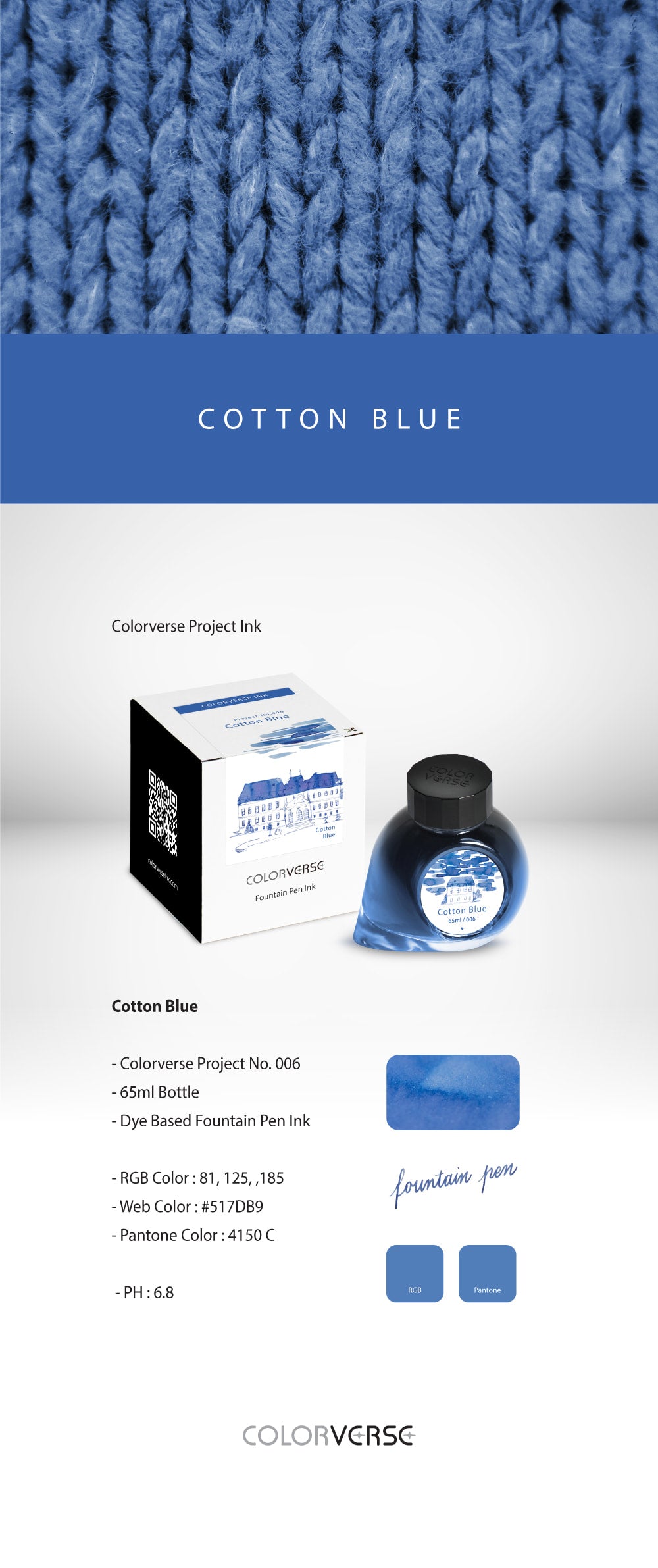 Colorverse Cotton Blue Project Volume One 65mL Ink Bottles