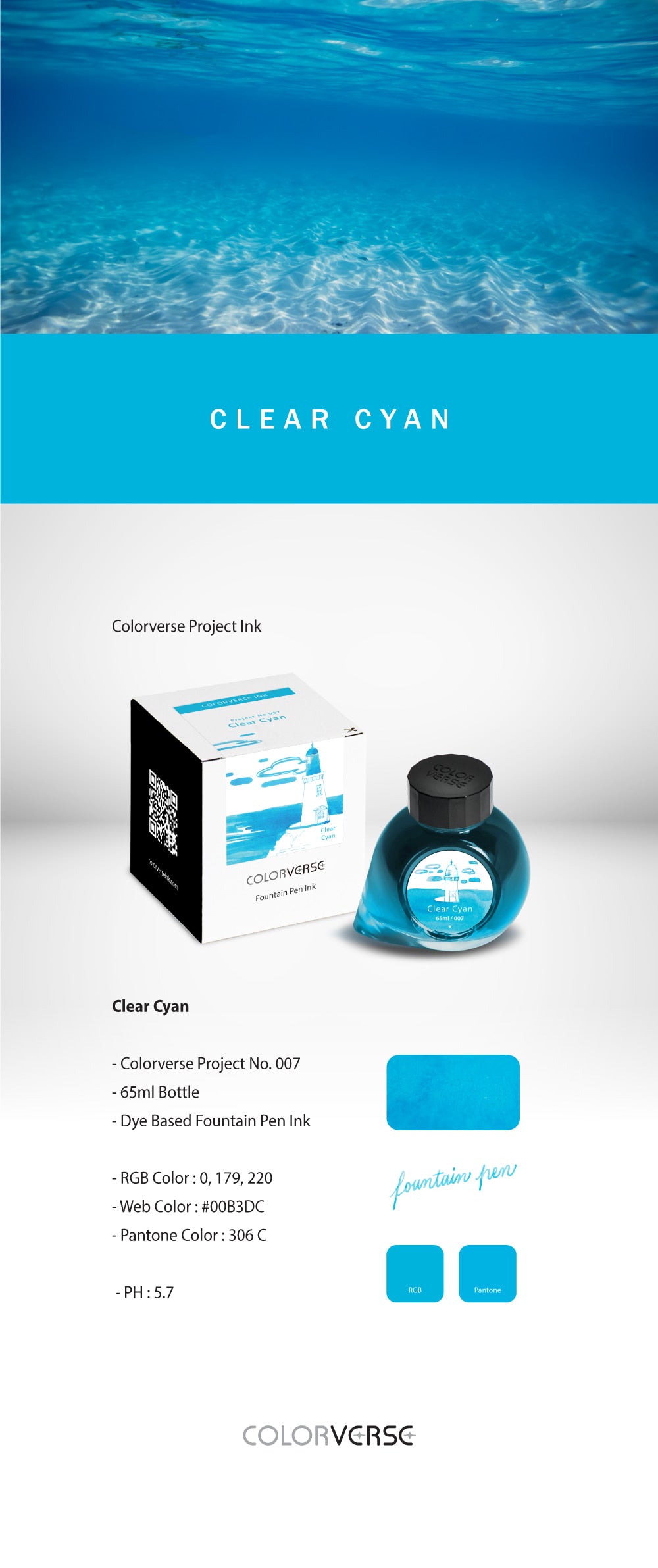 Colorverse Clear Cyan Project Volume One 65mL Ink Bottles