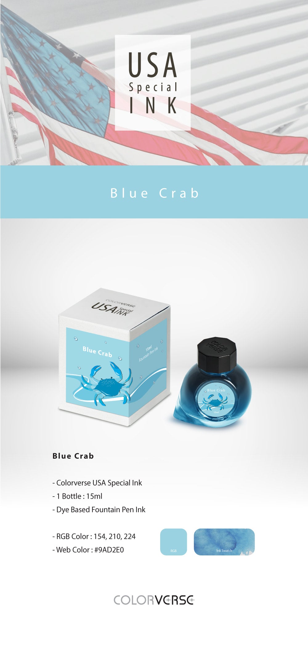 Colorverse Blue Crab USA Special Series 15mL Bottled Ink